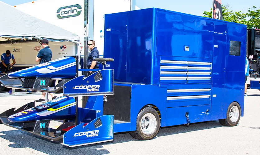 Custom Blue Drawer Inserts in Pit lane Support Vehicle
