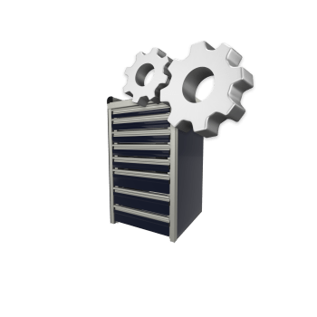 midnight blue custom aluminum ctech manufacturing one opening base cabinet with bank of latching drawers and gasket sealed countertop with backsplash