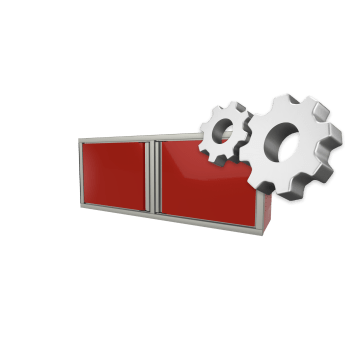 red custom aluminum ctech manufacturing two opening wall cabinet with latched swinging doors and adjustable shelving finished in powder coat